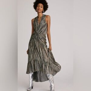 MISA Ava Metallic Midi High-Low Dress